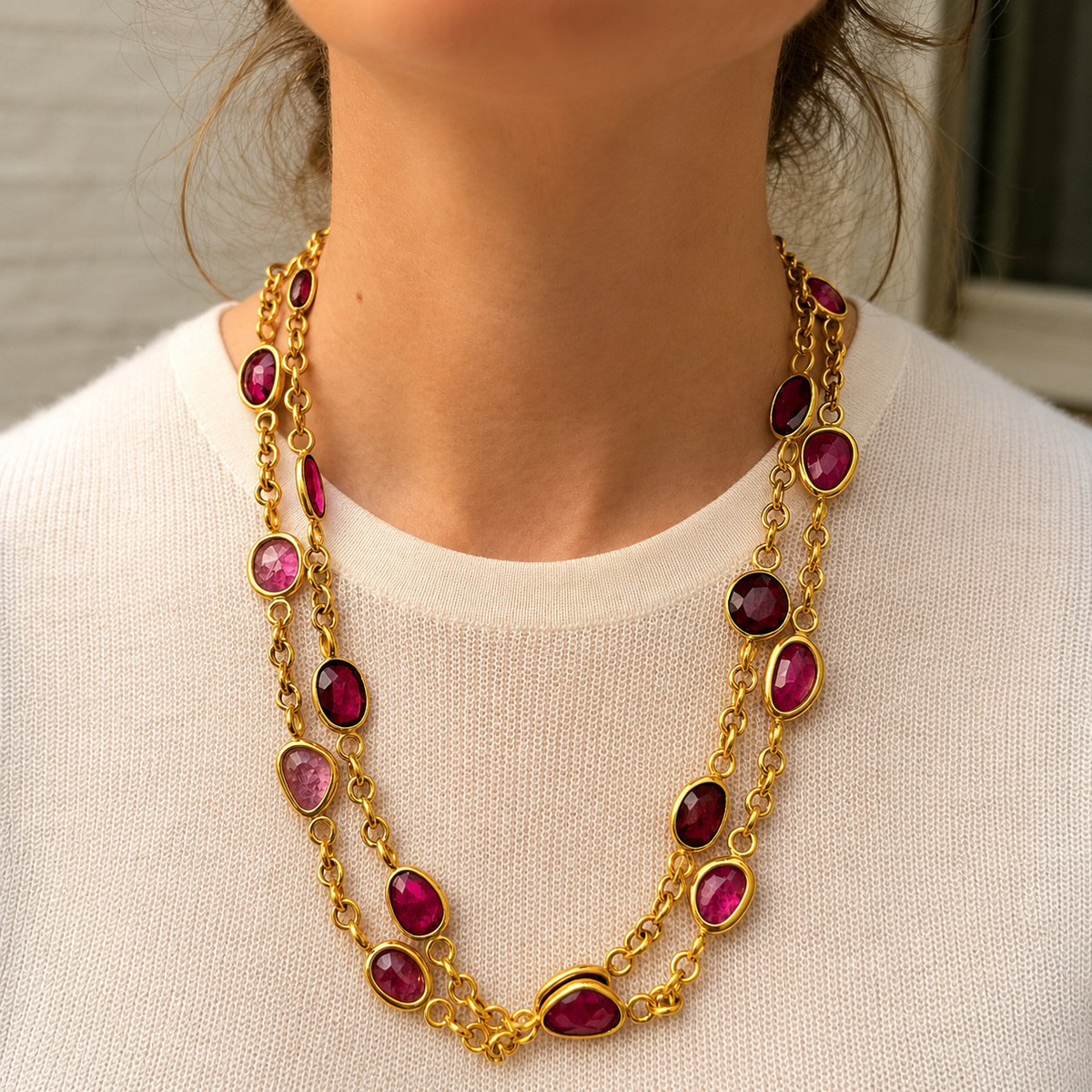 Gem Palace Rubellite Link Necklace