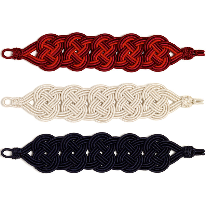 Passementerie Bracelet: cerise red, ivory and midnight blue