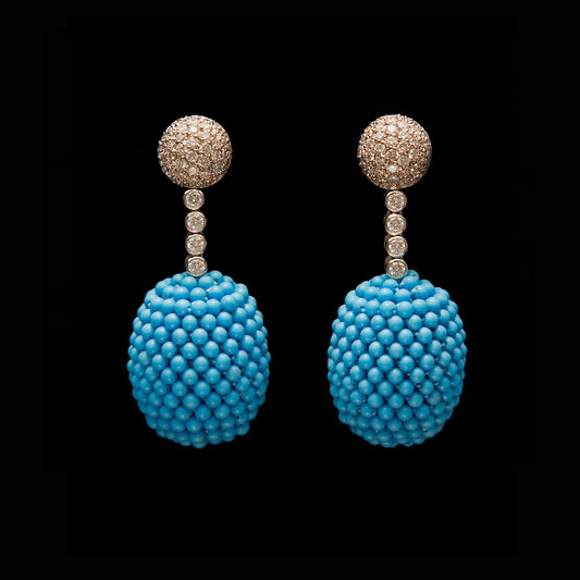 A. E. Köchert Diamond and Beaded Turquoise Earrings