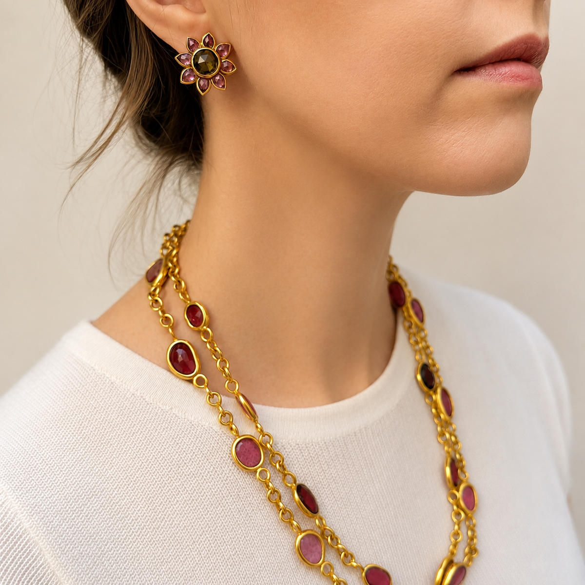 Gem Palace Flower Clip Earrings