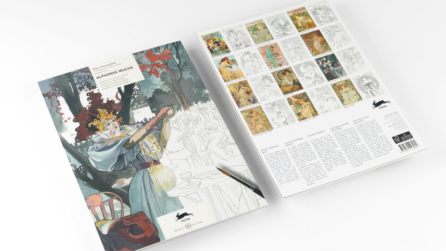 Alphonse Mucha Coloring Book by Pepin Press Front and Back Covers