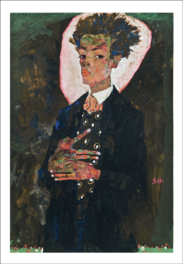Egon Schiele: Self-Portrait with Peacock Waistcoat, Standing [Postcard]