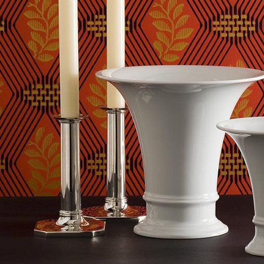 Sterling Silver Candlesticks with Porcelain Trumpet Vase