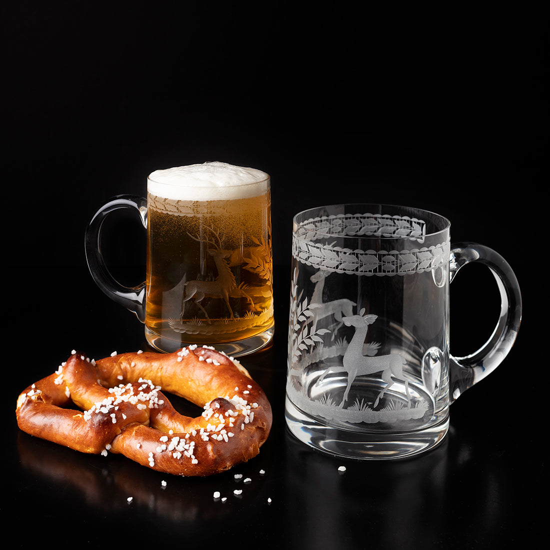 Crystal Beer Mug with Engraved Deer