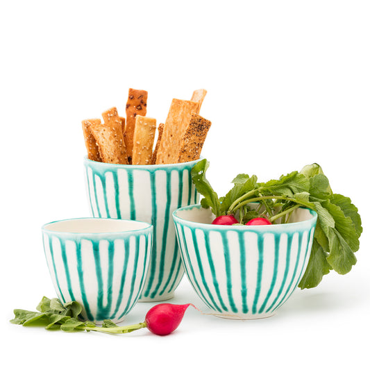 Frances Palmer Green Striped Styria Bowls and Cups