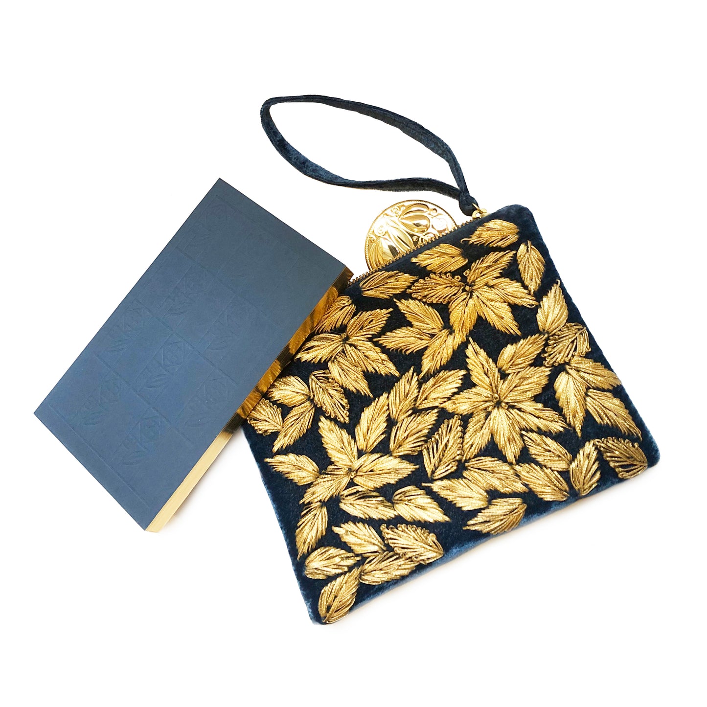 Vienna Secession Velvet Pouch - shown with Gold compact and Jubiläums Journal