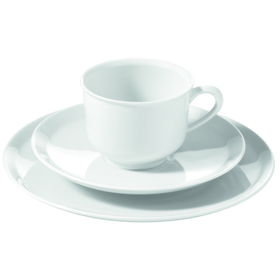 White Porcelain Halle Teacup, Saucer, and Dessert Plate