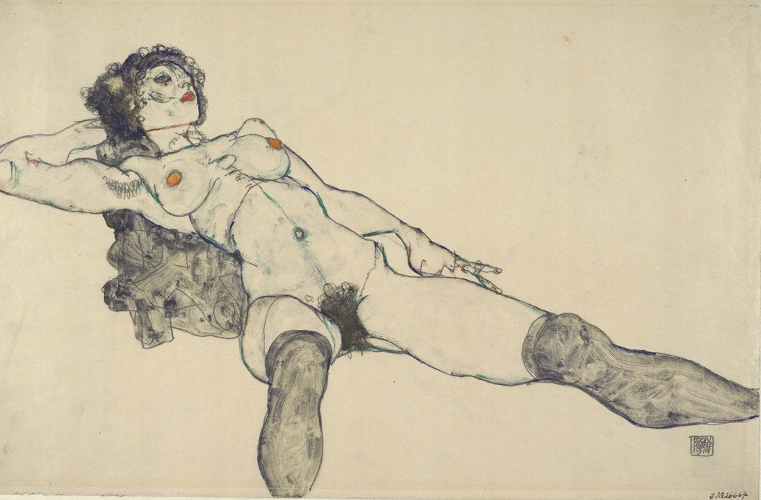 "Reclining Female Nude with Legs Spread Apart", 1914.