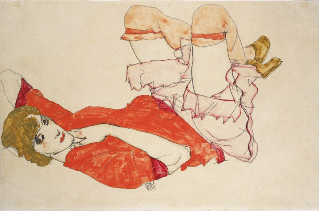 "Wally in Red Blouse with Raised Knees", 1913.