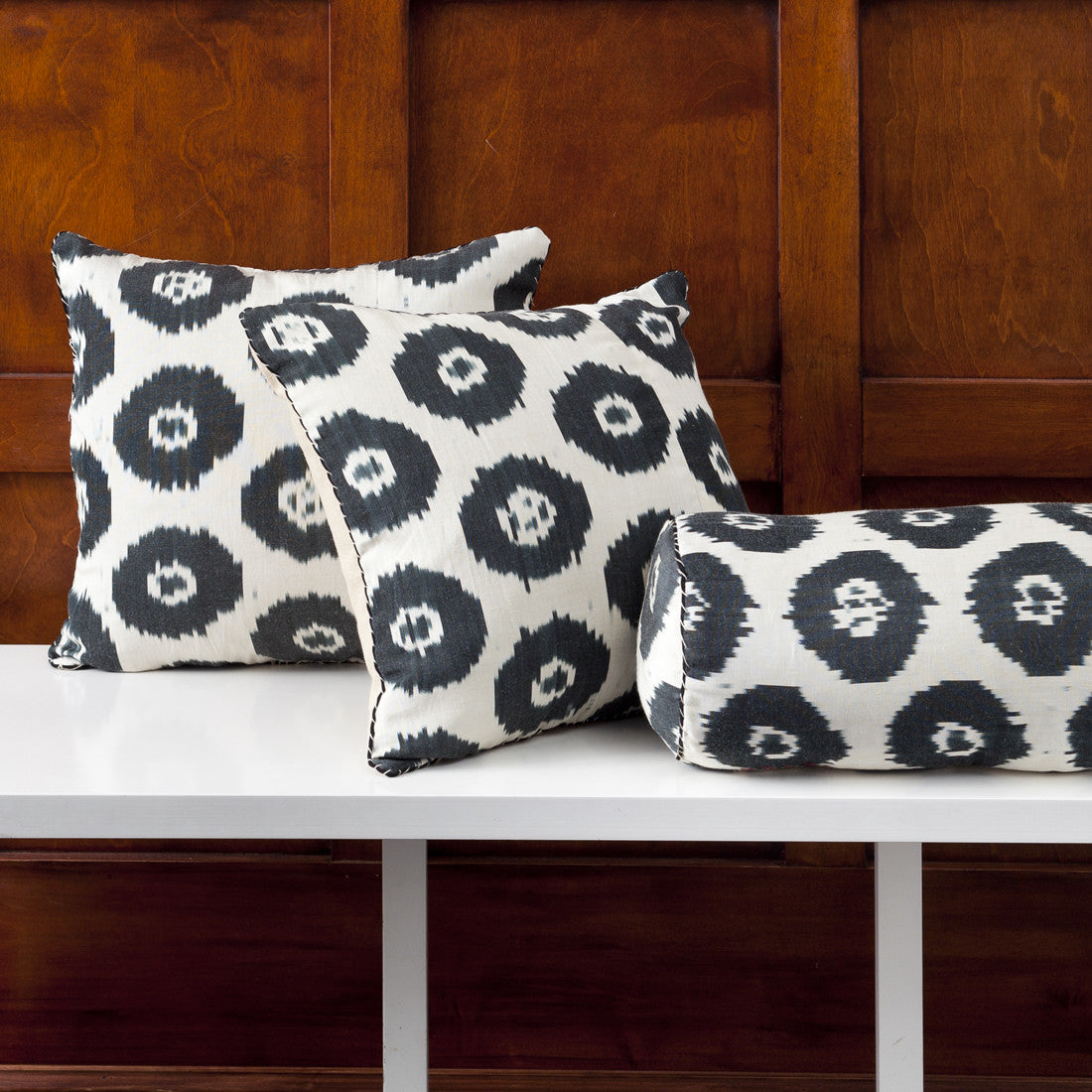 Opium Ikat Cushions and Bolster - black and white