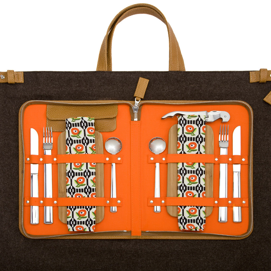 Viennese Picnic Case and Loden Tote/Blanket in camel-calf-skin