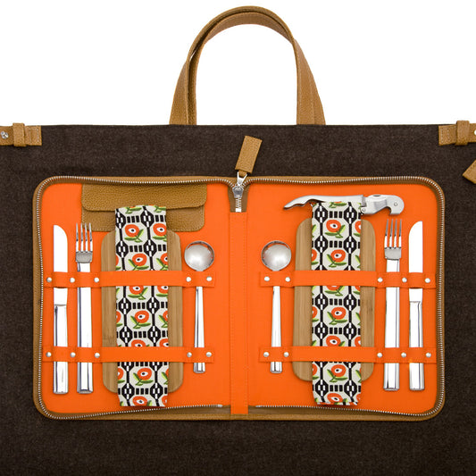 Viennese Picnic Case and Loden Tote/Blanket in camel-calf-skin