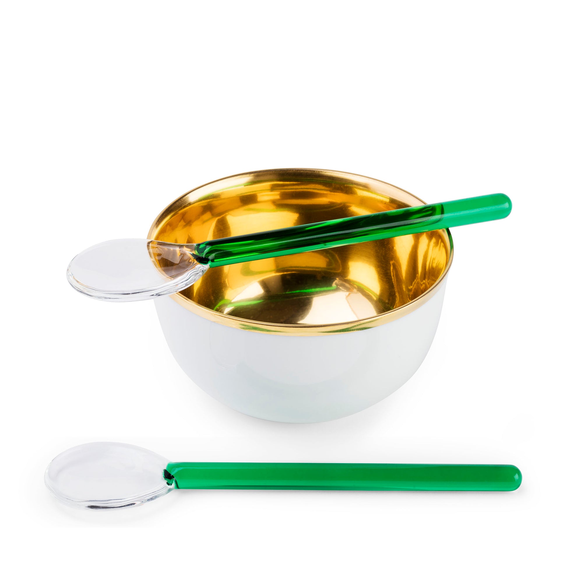 YALI Emerald Glass Gelato Spoons with Golden Bowl