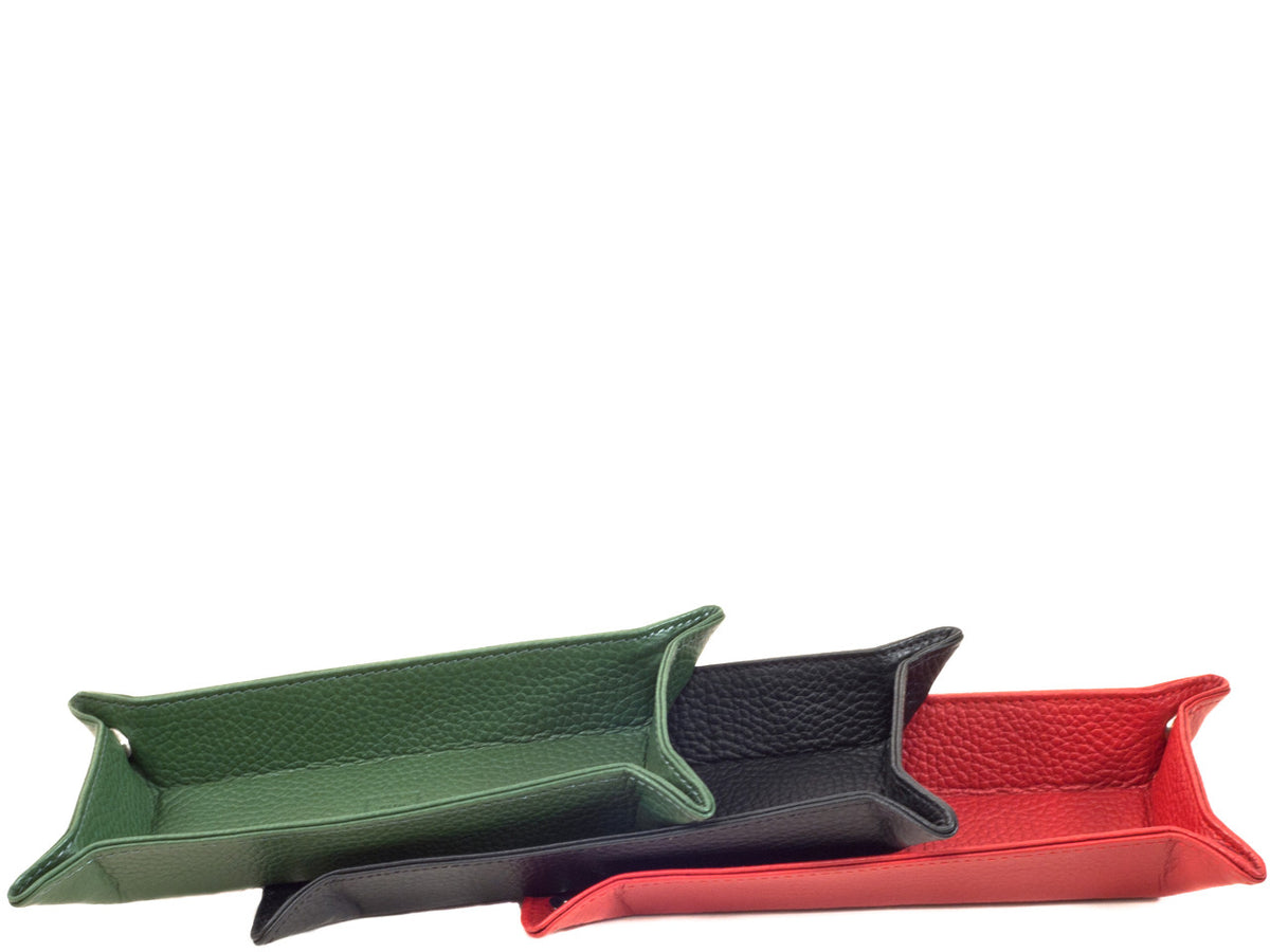 Green, Plum, and Red Narrow Leather Travel  Trays